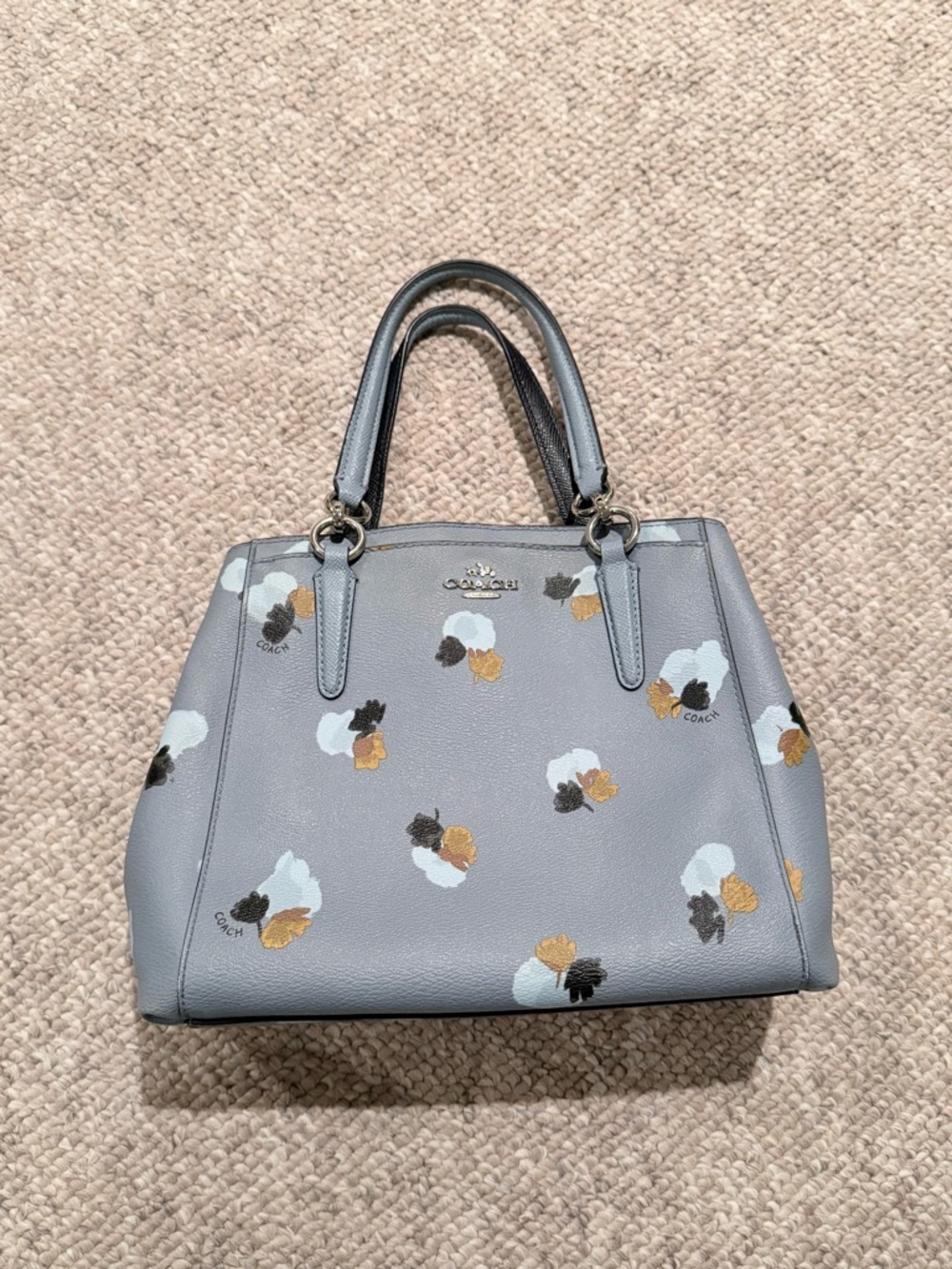 Coach Gray Blue Floral Print Structured Satchel Handbag